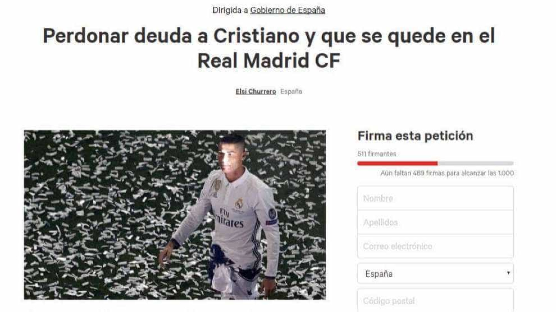 É criada petição para retirar denúncia do fisco a Cristiano Ronaldo