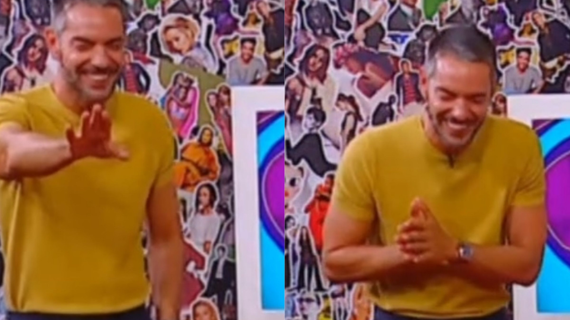 Cláudio Ramos tem ataque de riso em pleno programa