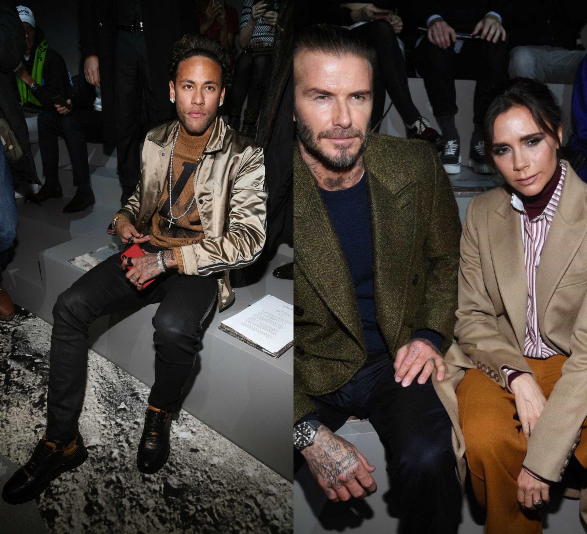 Neymar e família Beckham assistem ao desfile da Louis Vuitton