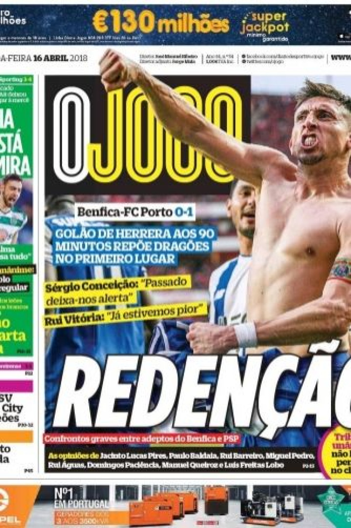 Golaço de Herrera e o "regresso à liderança" dominam a imprensa nacional
