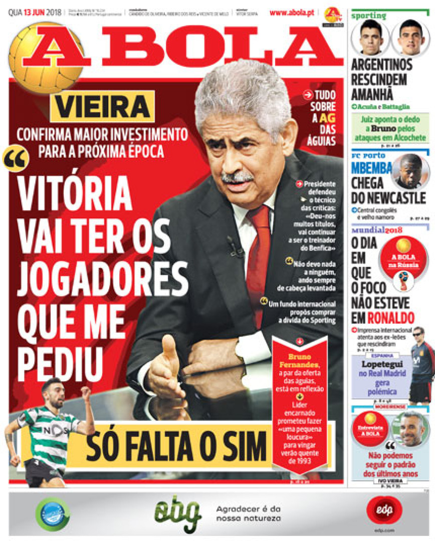 Imprensa nacional: As promessas de Vieira e as interrogações leoninas