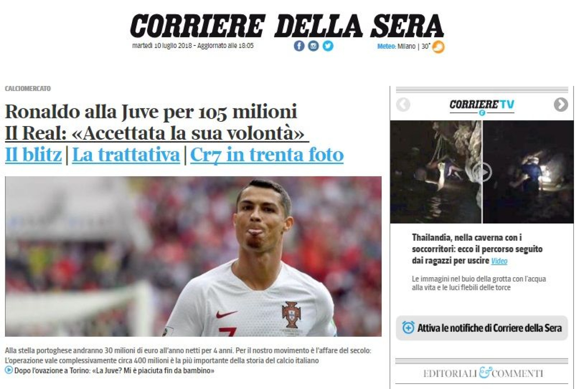 "Cristiano è nostro": Ele ainda nem jogou e Itália já está apaixonada