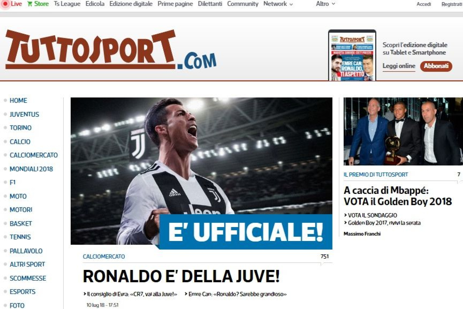 "Cristiano è nostro": Ele ainda nem jogou e Itália já está apaixonada