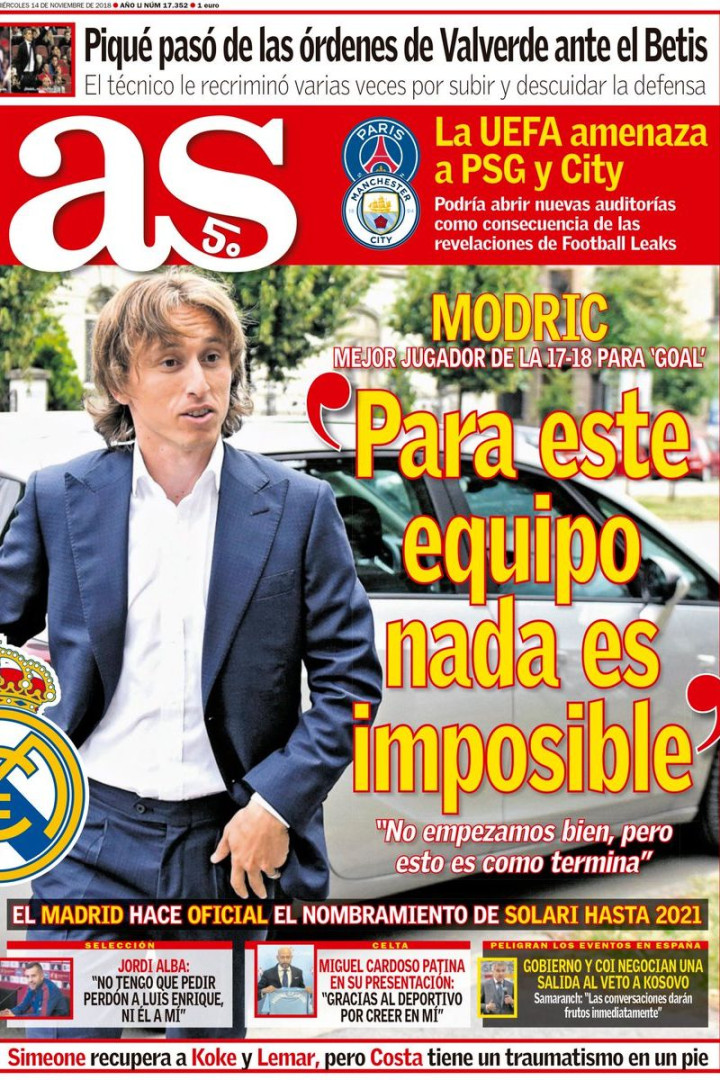 Imprensa internacional: Modric no topo do mundo e Barça no mercado
