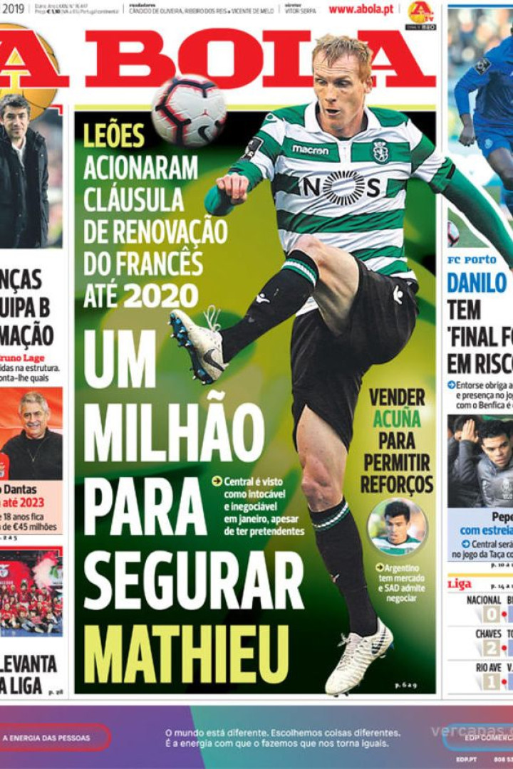 Por cá: Mathieu vai renovar, Vieira pede títulos e a estreia de Pepe