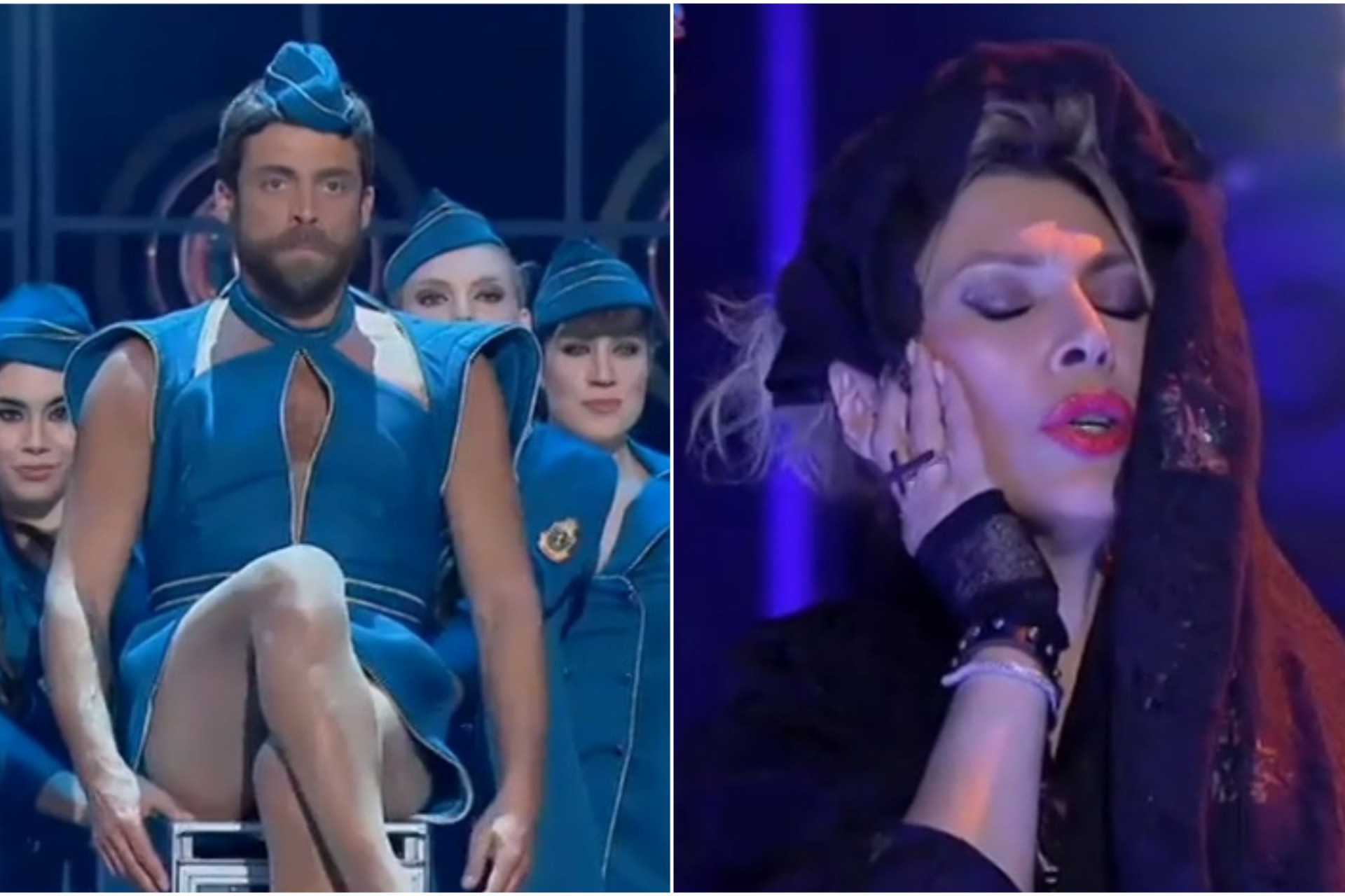 Diogo Amaral vestido de Britney Spears e Clara de Sousa em modo Madonna