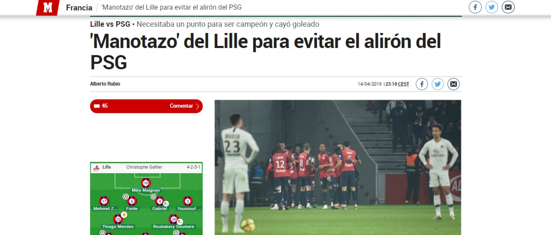 Humilhação histórica imposta pelo Lille ao PSG já corre mundo